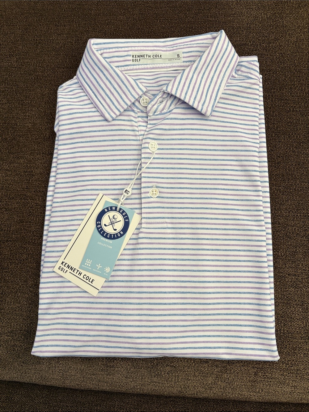 Kenneth Cole Golf Striped Polo in Light Blue, Lavender and White NWT